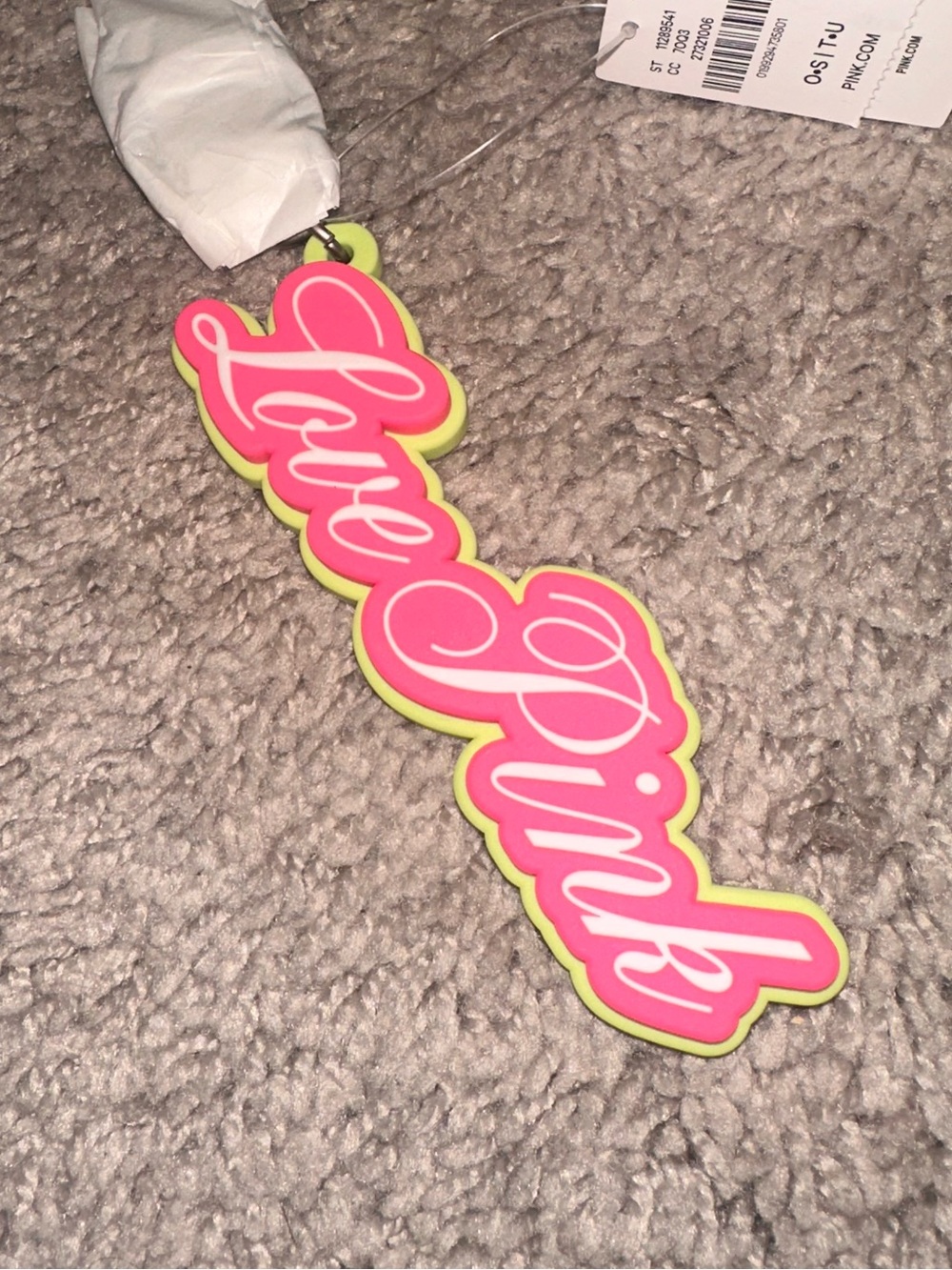 PINK Victoria's Secret Neon Pink with Lime keychain 90s